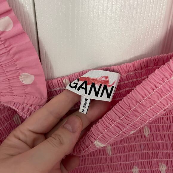 Ganni Polka Dot Print Balloon Sleeve Smocked Blouse - Picture 4 of 9